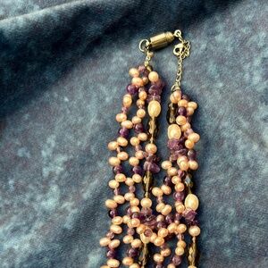 Unique likely pearl and amethyst multi-strand necklace
